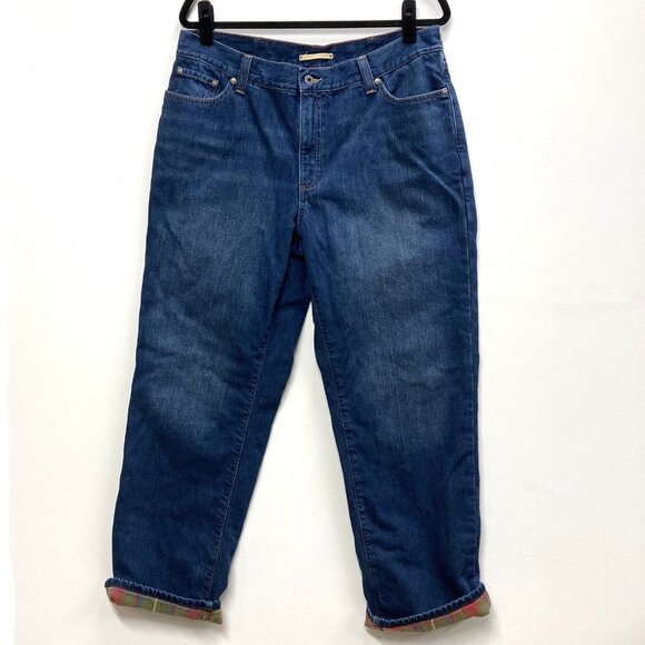 LL Bean Flannel Lined Men's Jeans 36x30 Classic Straight Leg Blue with Plaid - Picture 1 of 10